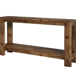 63" Solid Wood Console Table with Shelf, Slim Farmhouse Entryway & Sofa Table for Narrow Spaces