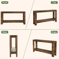 63" Solid Wood Console Table with Shelf, Slim Farmhouse Entryway & Sofa Table for Narrow Spaces