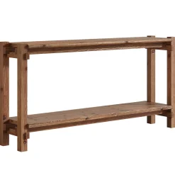 63" Solid Wood Console Table, 2-Tier Farmhouse Entryway Table with Storage