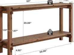 63" Solid Wood Console Table, 2-Tier Farmhouse Entryway Table with Storage