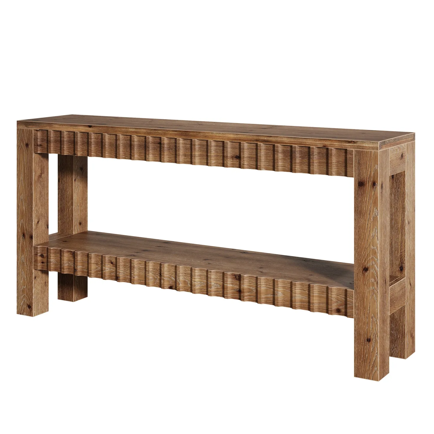 63" Solid Wood Console Table with Storage, Farmhouse Narrow Sofa & Entryway Table with 2-Tier Shelf