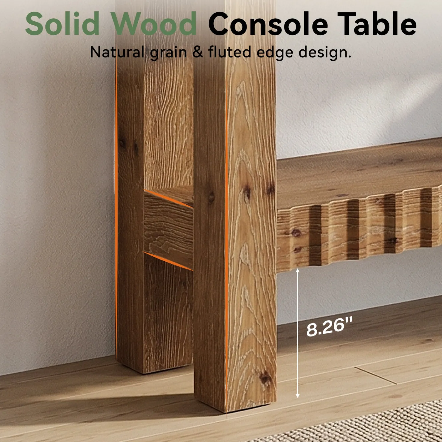 63" Solid Wood Console Table with Storage, Farmhouse Narrow Sofa & Entryway Table with 2-Tier Shelf
