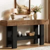 63" Solid Wood Console Table, Narrow Sofa Table with Storage Shelf