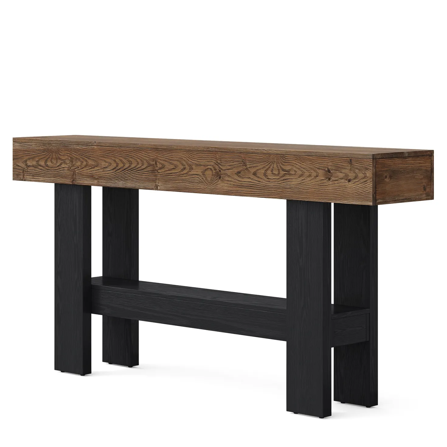 63" Solid Wood Console Table, Narrow Sofa Table with Storage Shelf