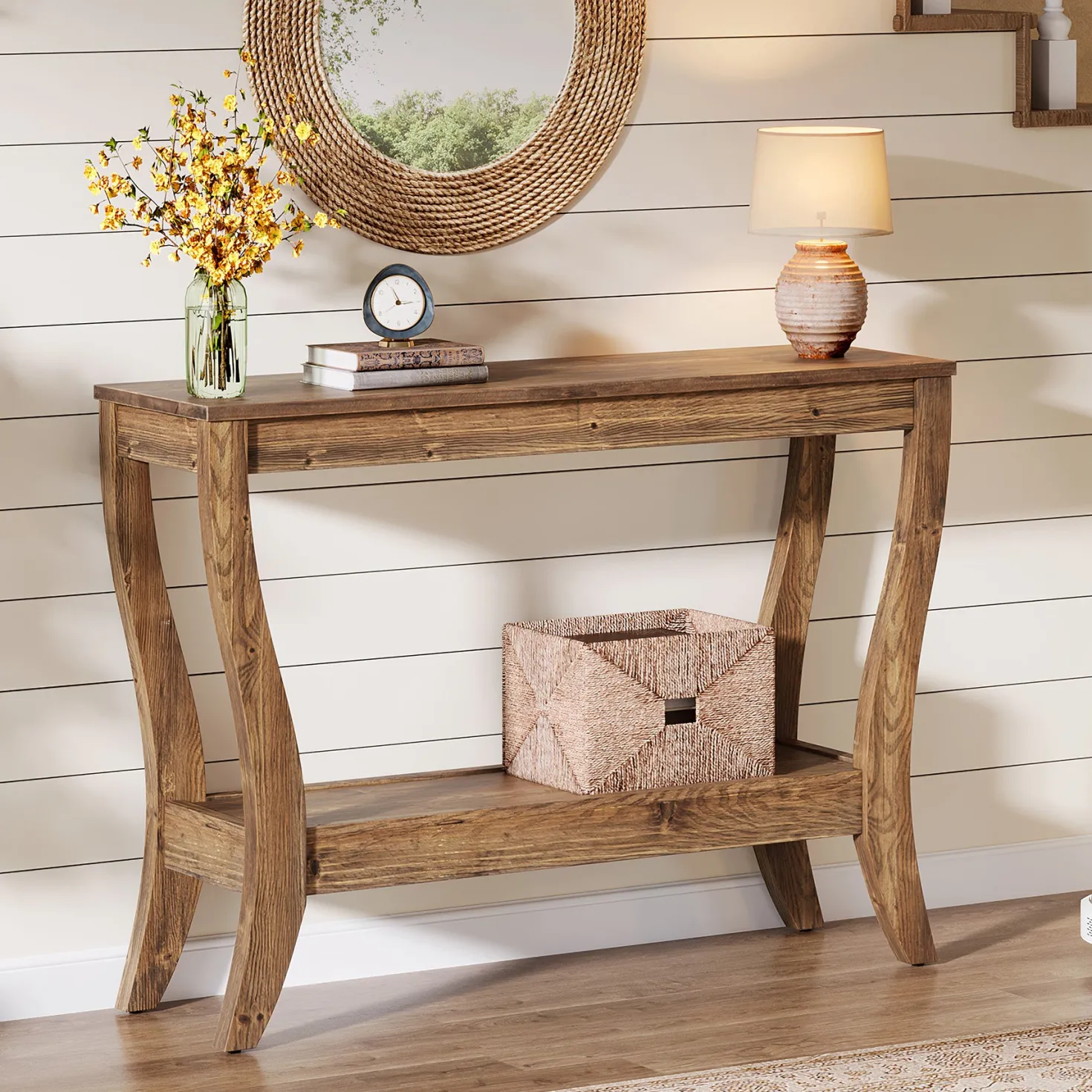 41.3" Solid Wood Console Table, Farmhouse Entryway Table With Storage