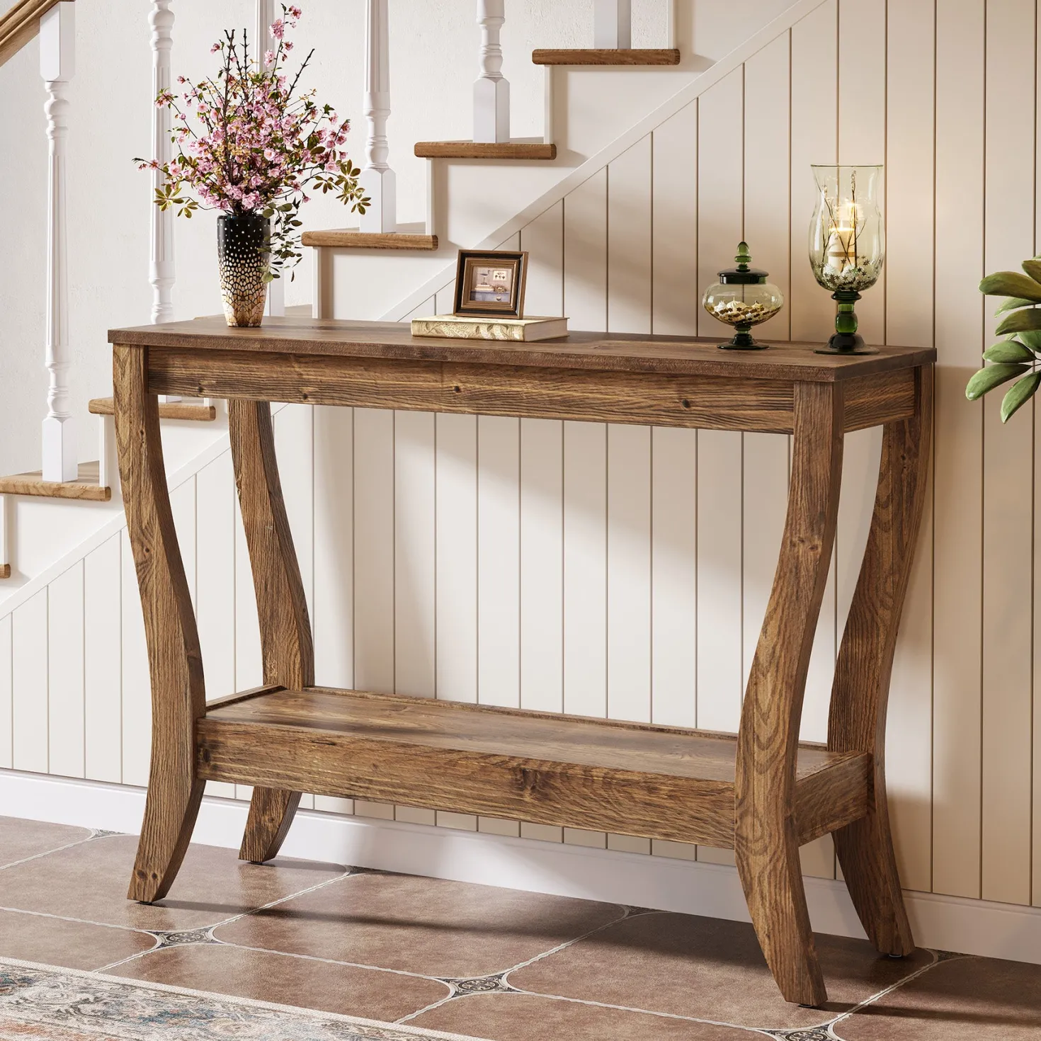 41.3" Solid Wood Console Table, Farmhouse Entryway Table With Storage