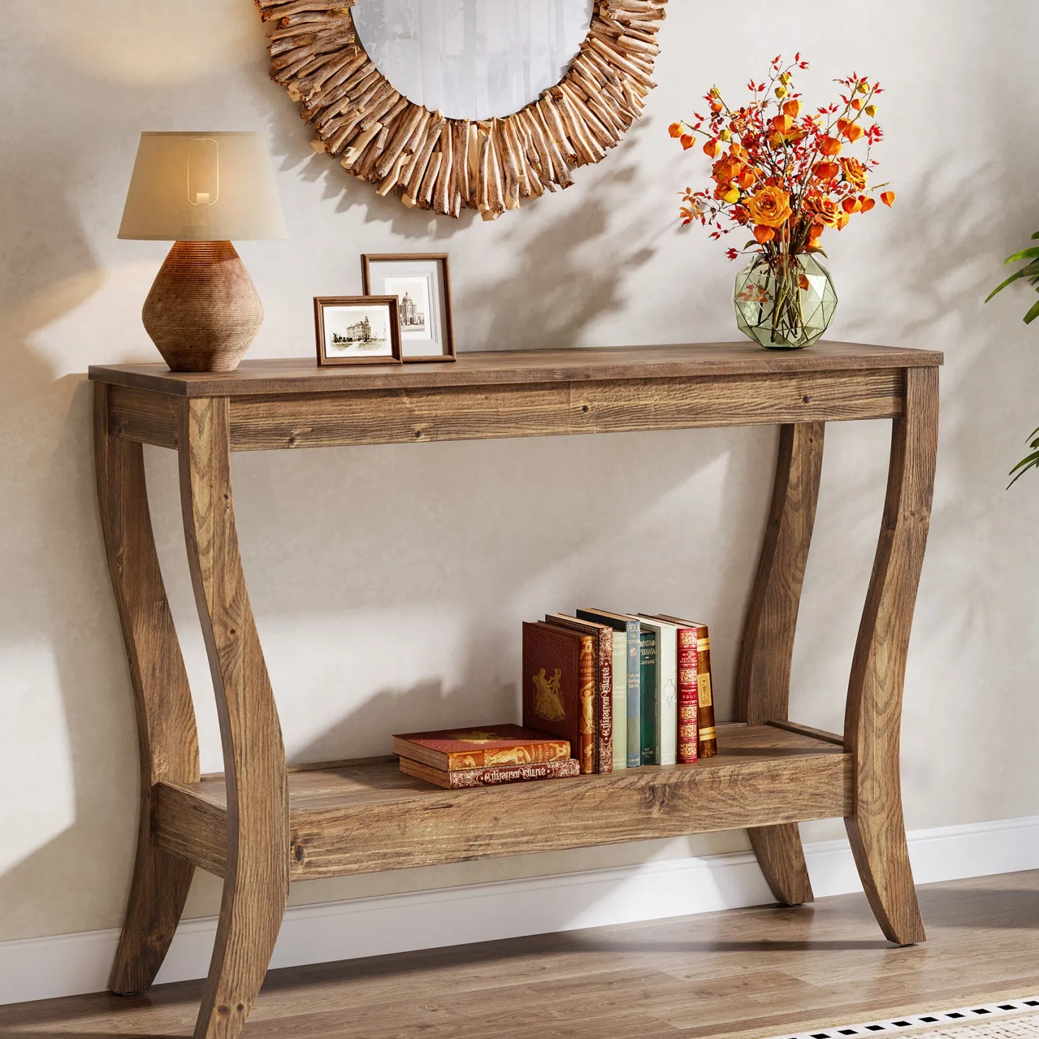 41.3" Solid Wood Console Table, Farmhouse Entryway Table With Storage