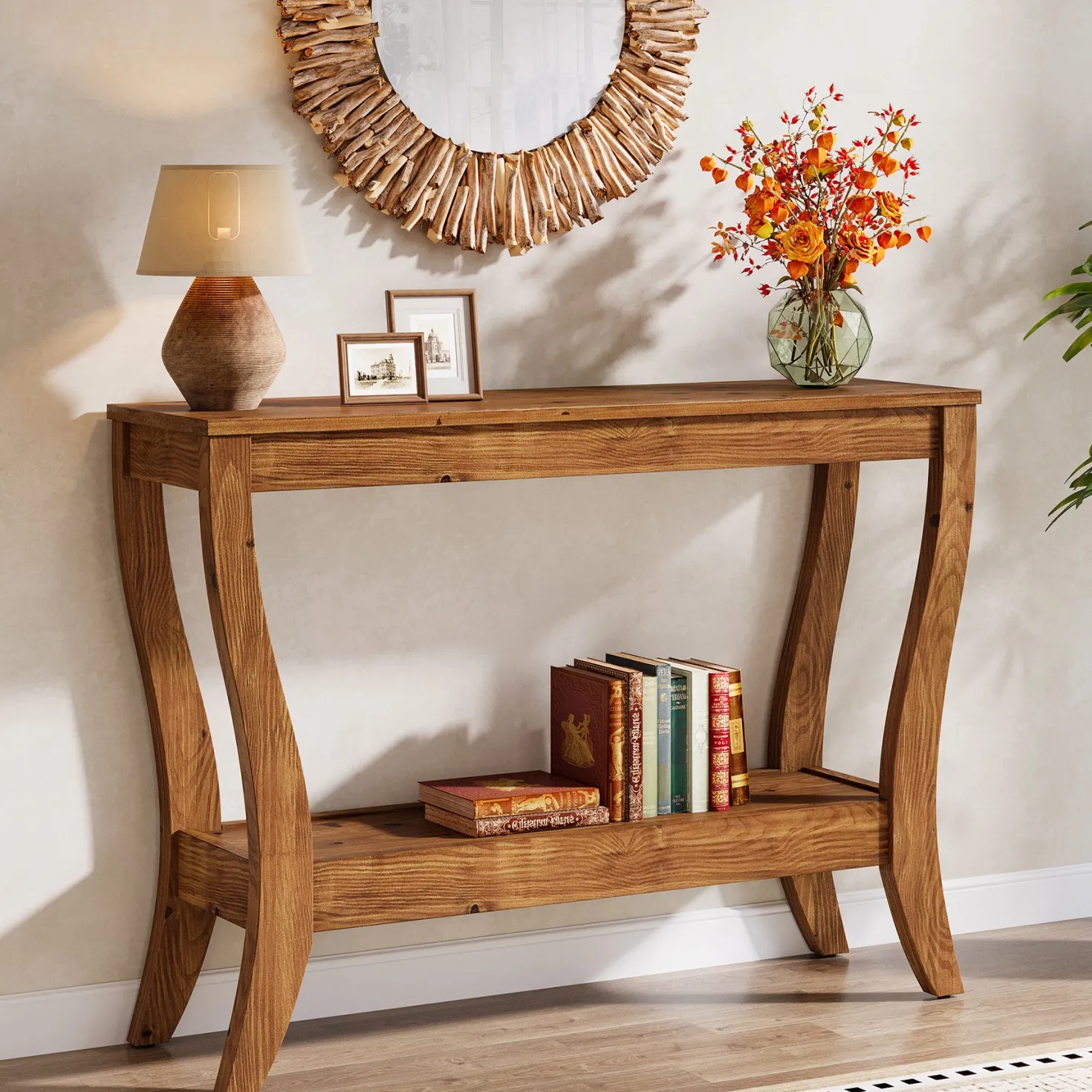 41.3" Solid Wood Console Table, Farmhouse Entryway Table With Storage