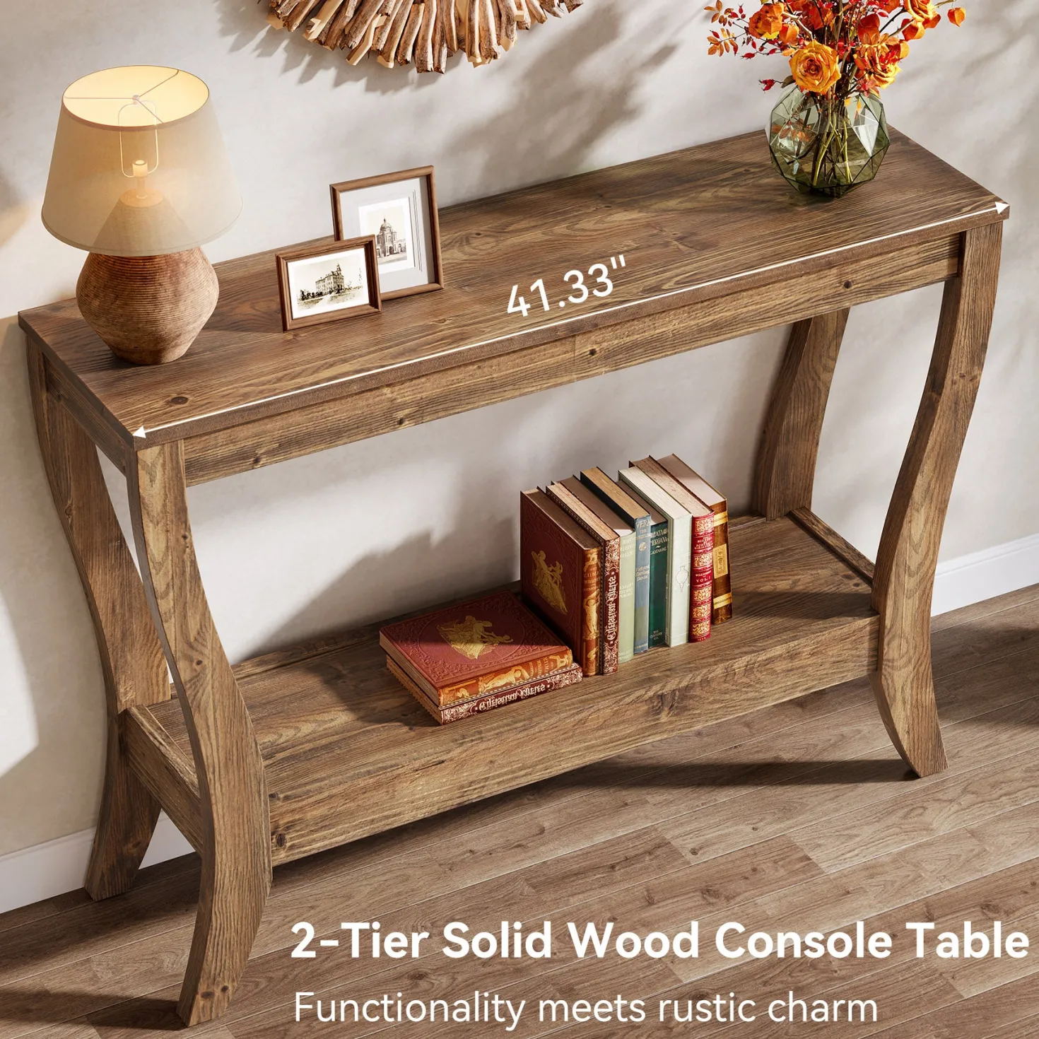 41.3" Solid Wood Console Table, Farmhouse Entryway Table With Storage