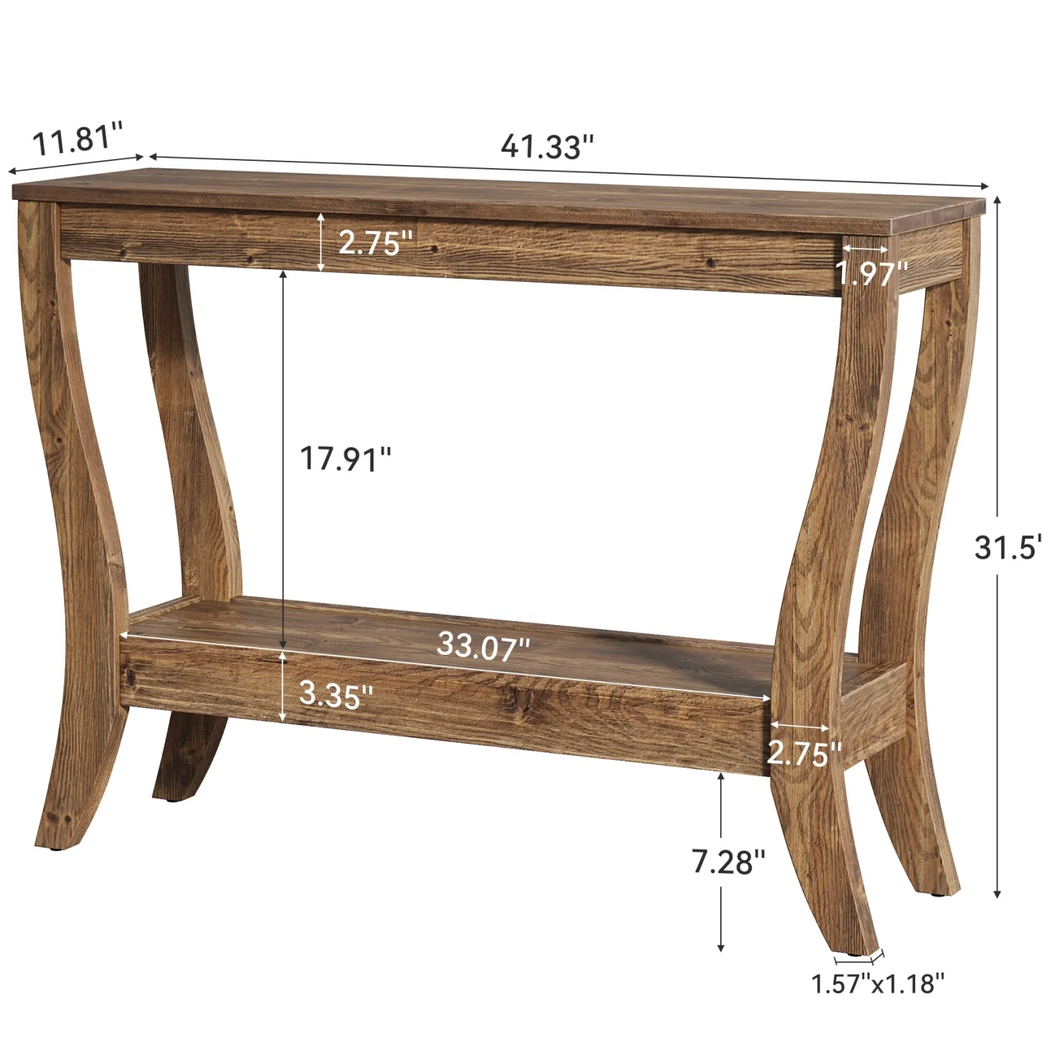 41.3" Solid Wood Console Table, Farmhouse Entryway Table With Storage