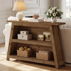 47" Solid Wood Console Table with Storage Shelves, 3-Tier Farmhouse Entryway & Sofa Table for Hallway