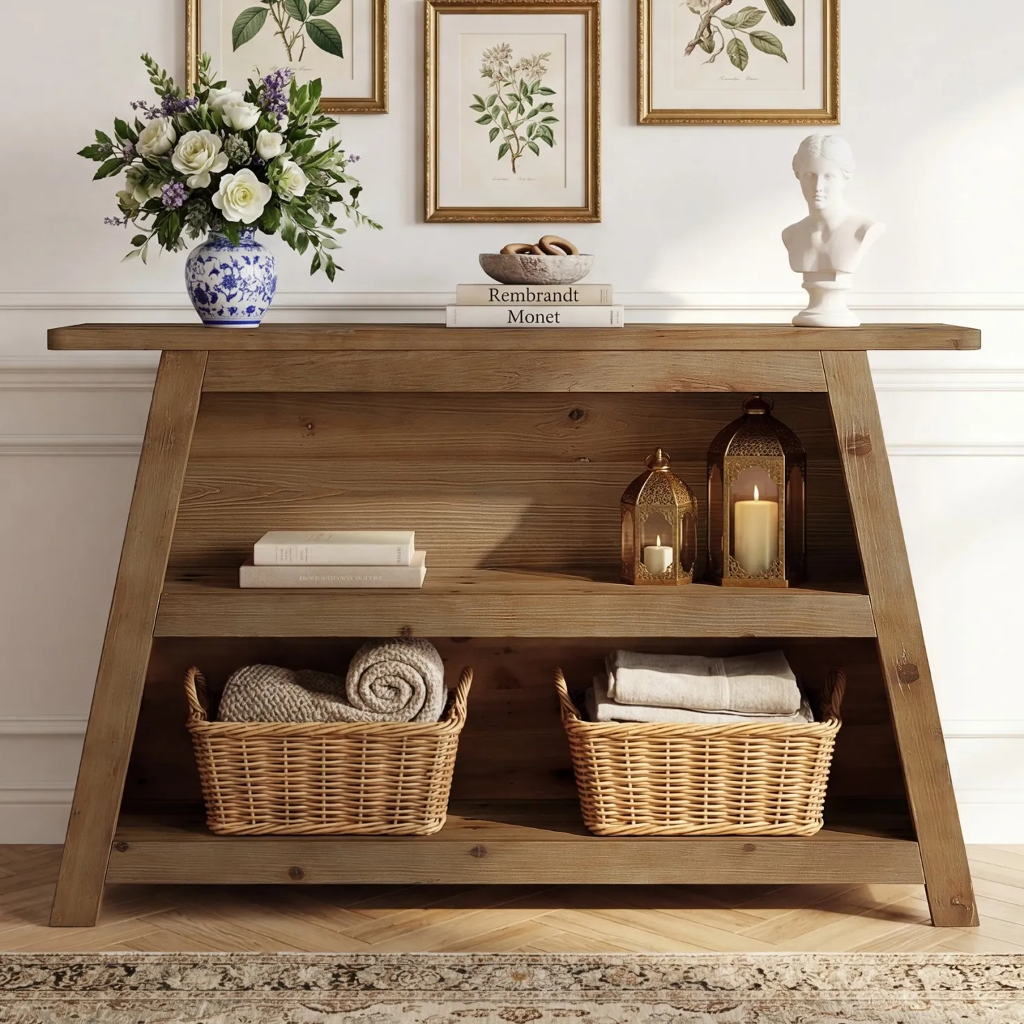 47" Solid Wood Console Table with Storage Shelves, 3-Tier Farmhouse Entryway & Sofa Table for Hallway