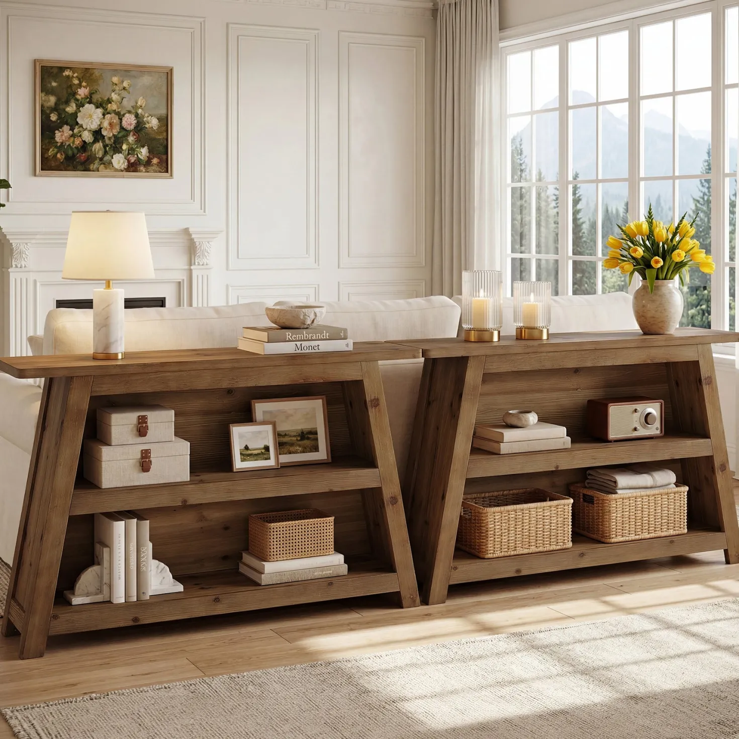 47" Solid Wood Console Table with Storage Shelves, 3-Tier Farmhouse Entryway & Sofa Table for Hallway