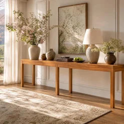 95" Solid Wood Console Table, Farmhouse Sofa Table Behind the Couch for Hallway