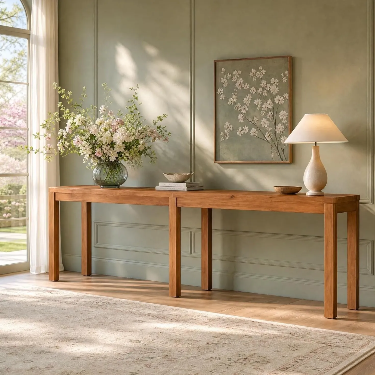 95" Solid Wood Console Table, Farmhouse Sofa Table Behind the Couch for Hallway