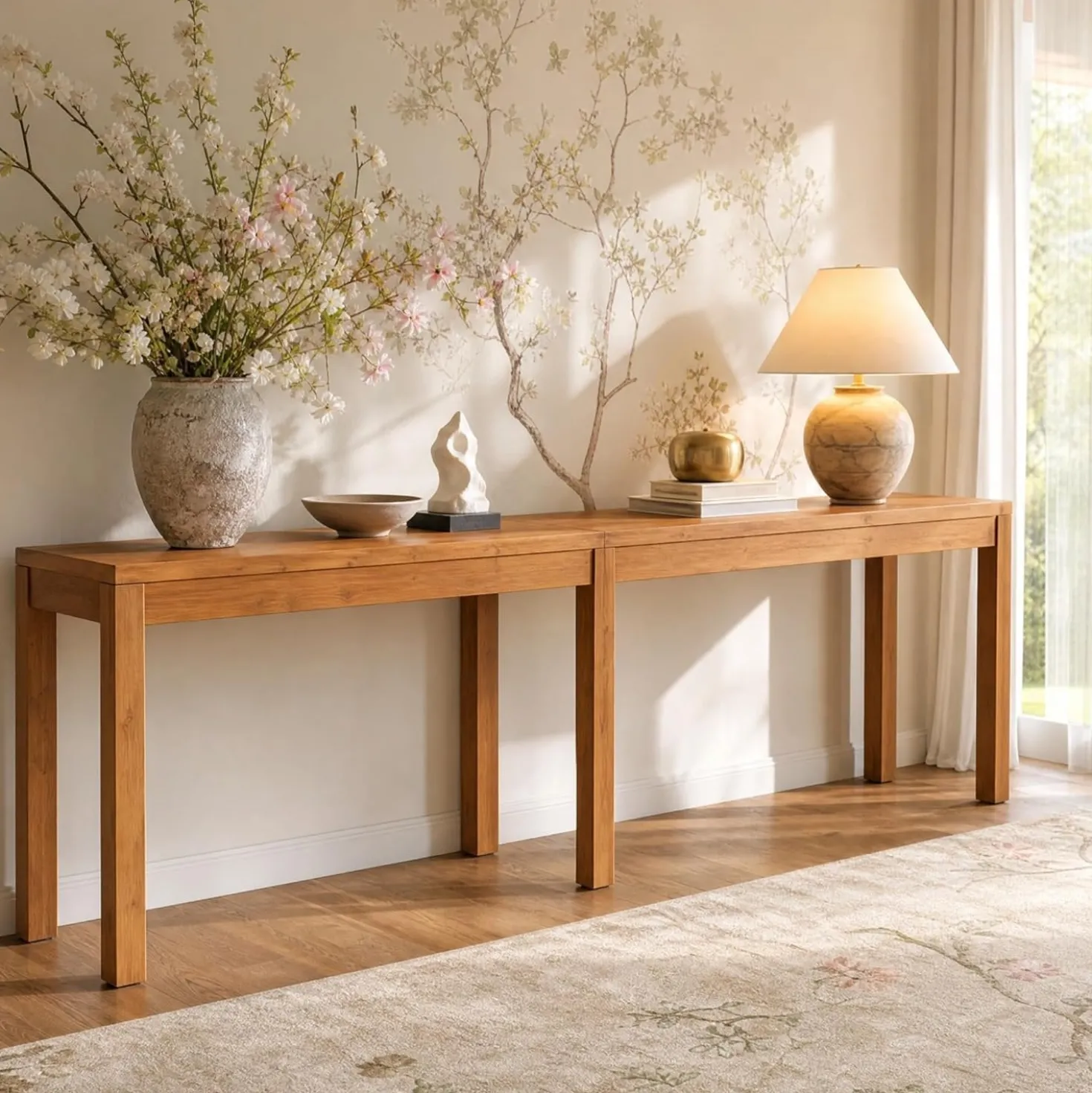 95" Solid Wood Console Table, Farmhouse Sofa Table Behind the Couch for Hallway