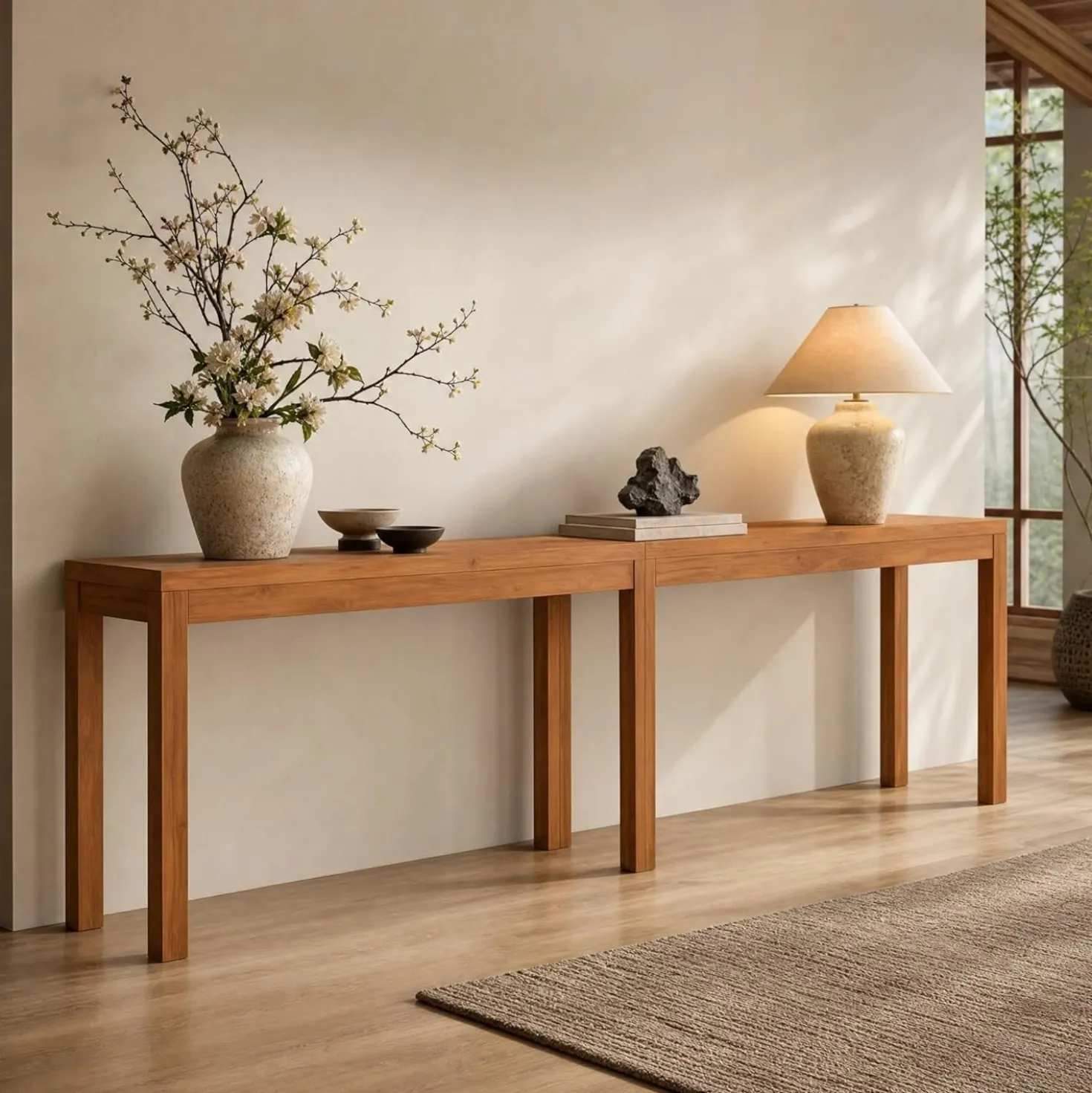 95" Solid Wood Console Table, Farmhouse Sofa Table Behind the Couch for Hallway