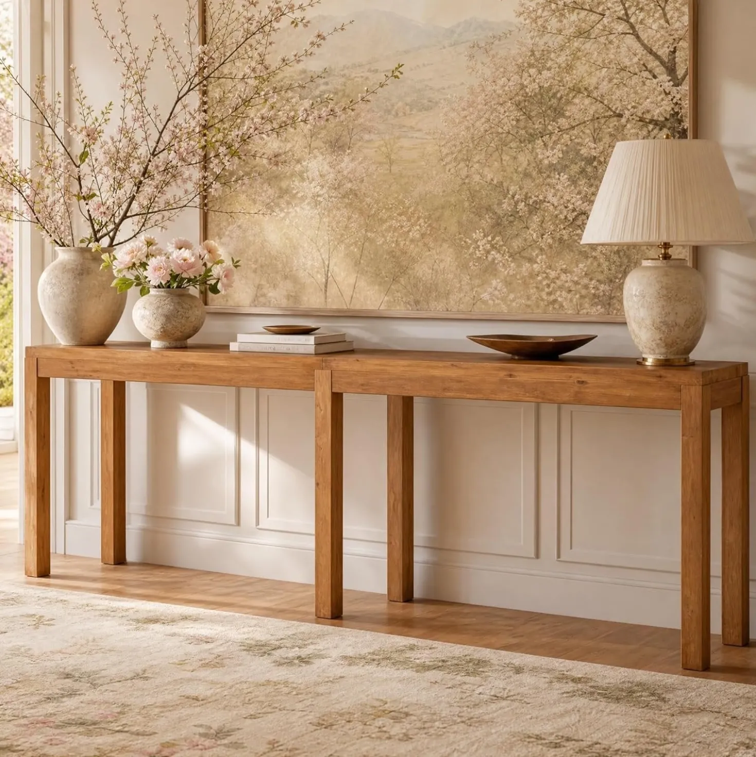 95" Solid Wood Console Table, Farmhouse Sofa Table Behind the Couch for Hallway