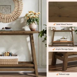 41" Solid Wood Console Table, 2 Tiers Farmhouse Entryway Table with Storage Shelf