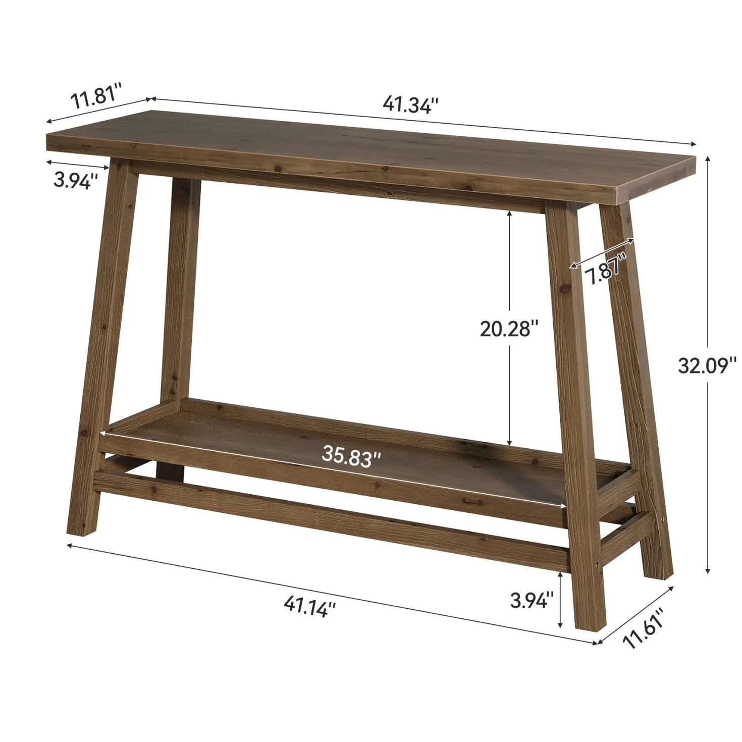 41" Solid Wood Console Table, 2 Tiers Farmhouse Entryway Table with Storage Shelf