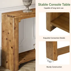 63" Solid Wood Console Table, Farmhouse Sofa Table Entryway Table with 2-Tier Storage