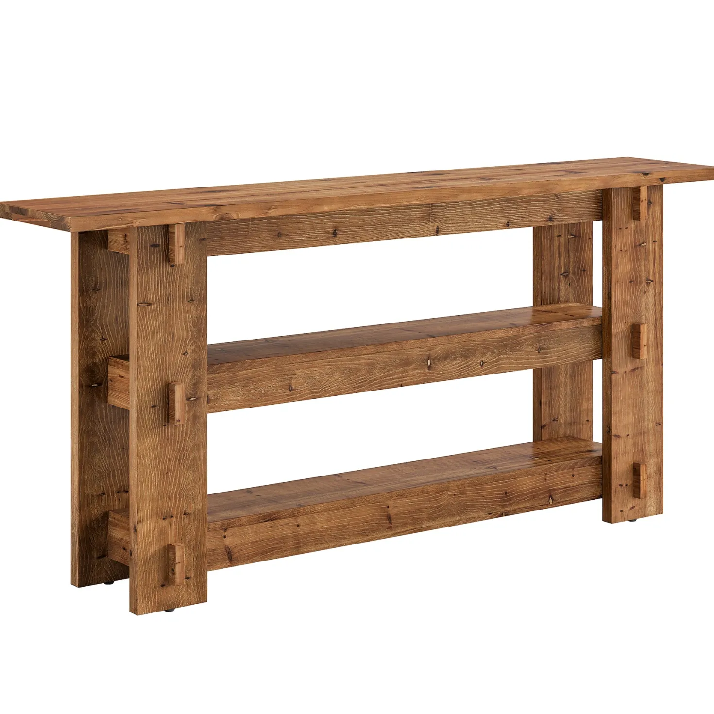 63" Solid Wood Console Table, Farmhouse Sofa Table Behind Couch with 3-Tier Shelves