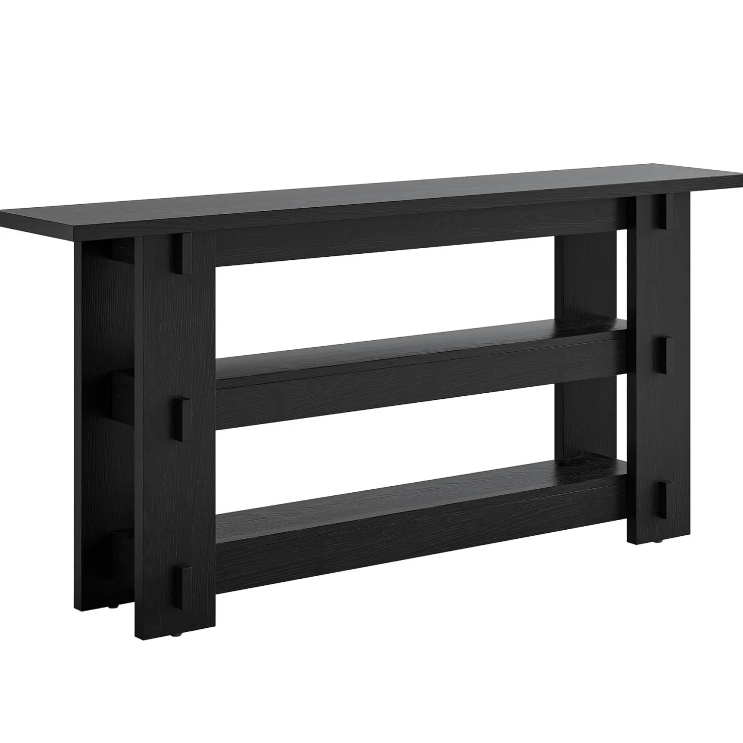 63" Solid Wood Console Table, Farmhouse Sofa Table Behind Couch with 3-Tier Shelves