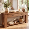 63" Solid Wood Console Table, Entryway Sofa Table with 2 Drawers and Open Slatted Shelf