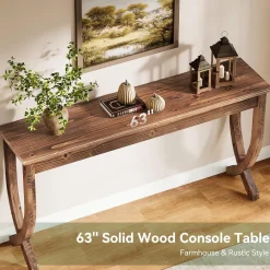 63" Solid Wood Console Table, Farmhouse Entryway Table for Living Room