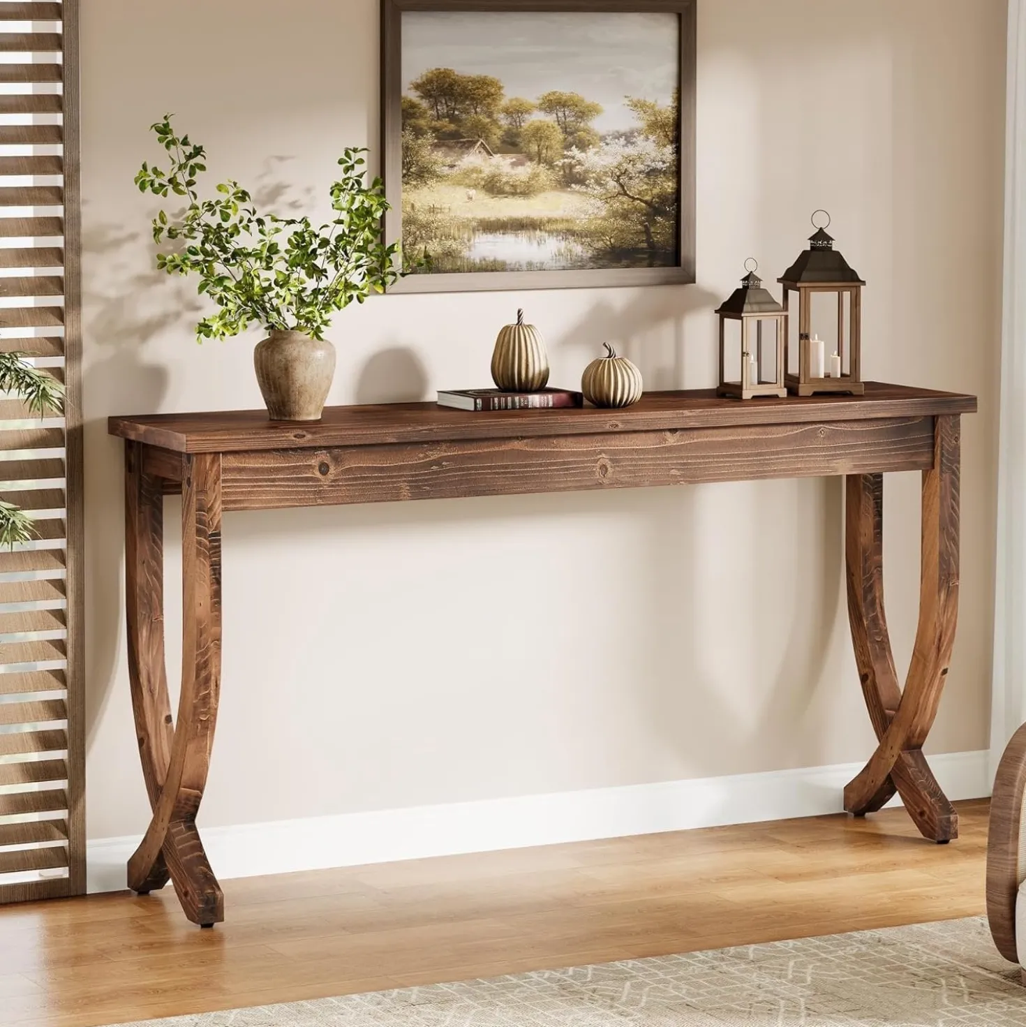 63" Solid Wood Console Table, Farmhouse Entryway Table for Living Room