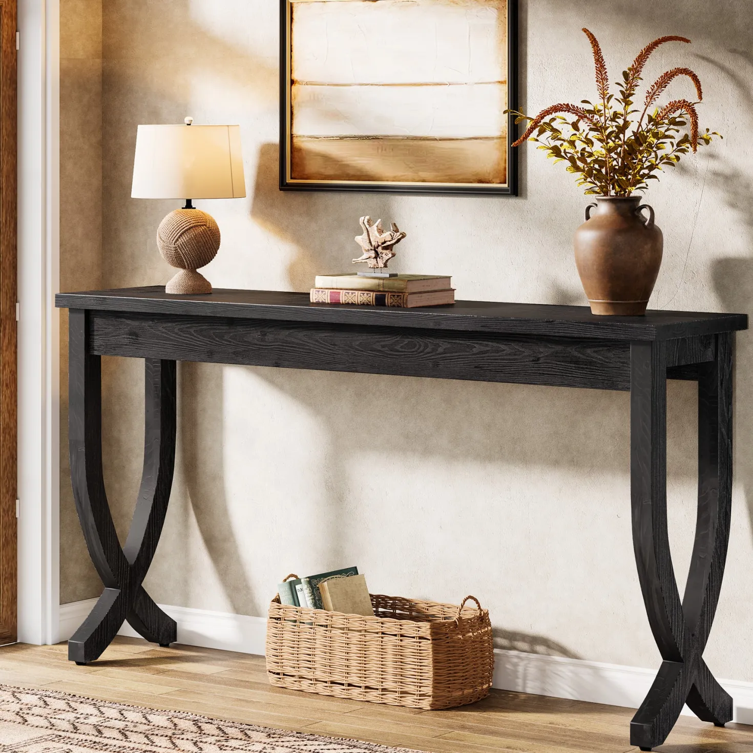 63" Solid Wood Console Table, Farmhouse Entryway Table for Living Room