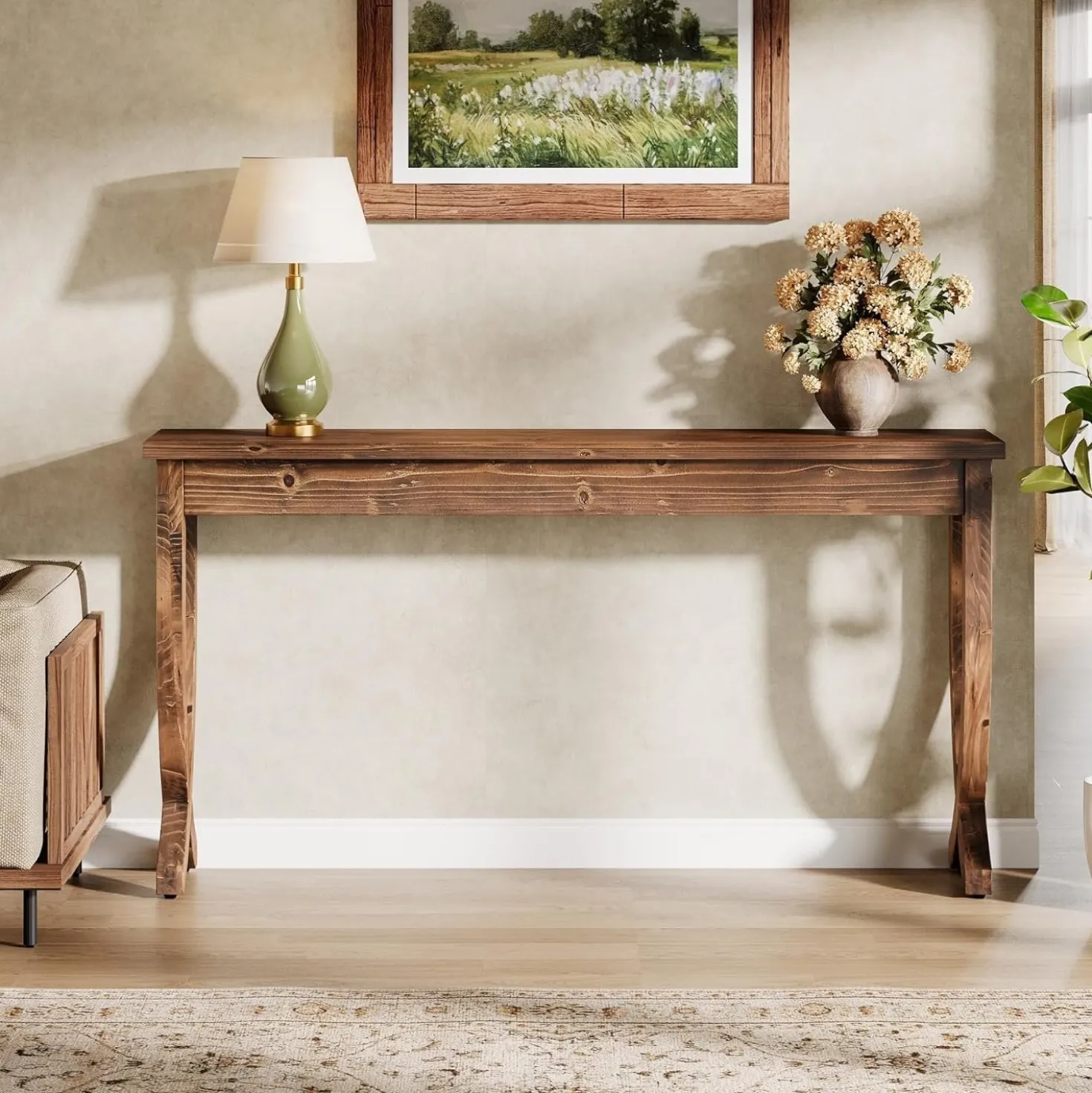 63" Solid Wood Console Table, Farmhouse Entryway Table for Living Room