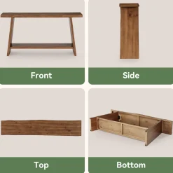 63" Solid Wood Console Table with Shelf, Farmhouse Narrow Entryway & Sofa Table