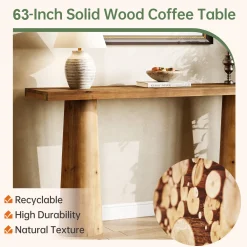63" Solid Wood Console Table, Farmhouse Entryway Table with Cylindrical Legs