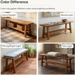 55" Solid Wood Dining Bench, 2-Tier Kitchen Dining Seat for Dining Room