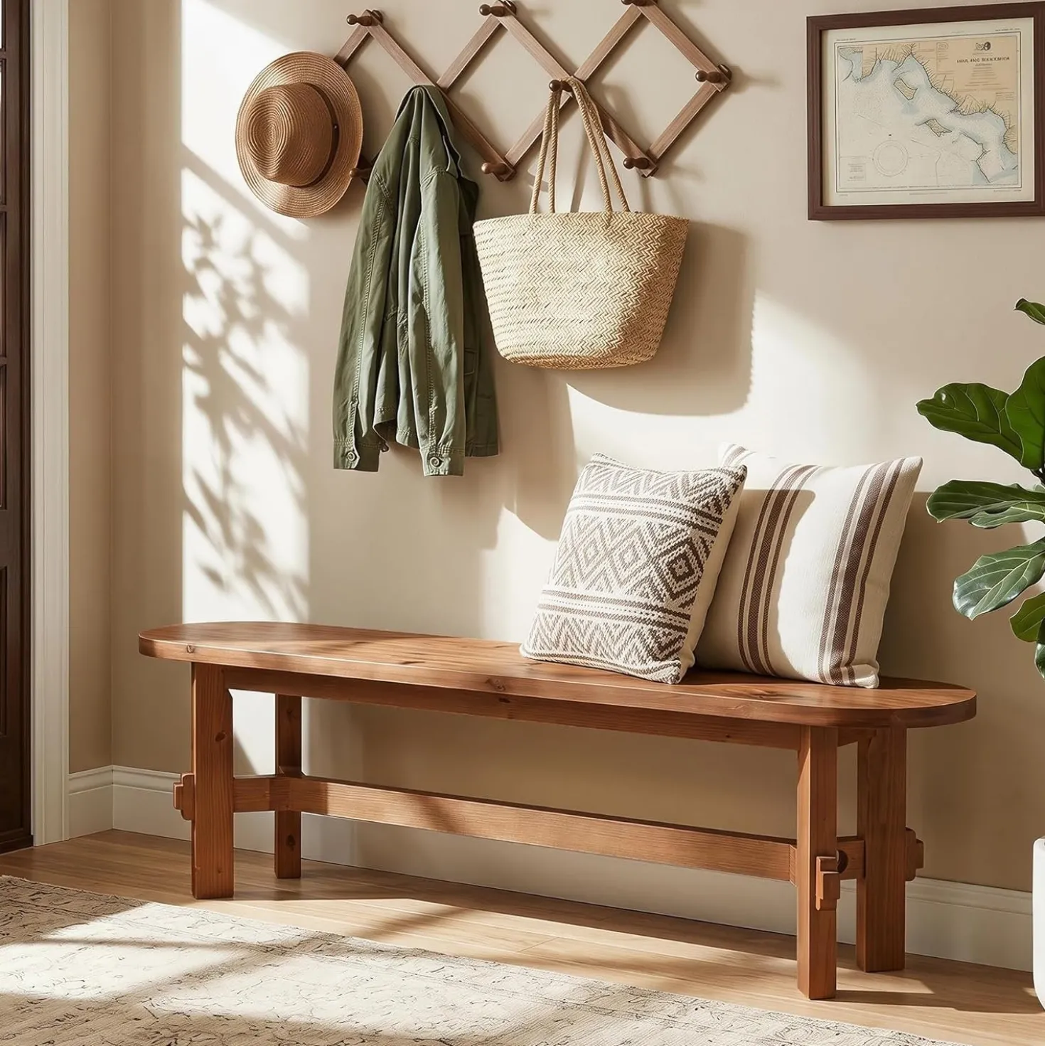 55" Solid Wood Dining Bench, Indoor Bench for Dining Table & Living Room