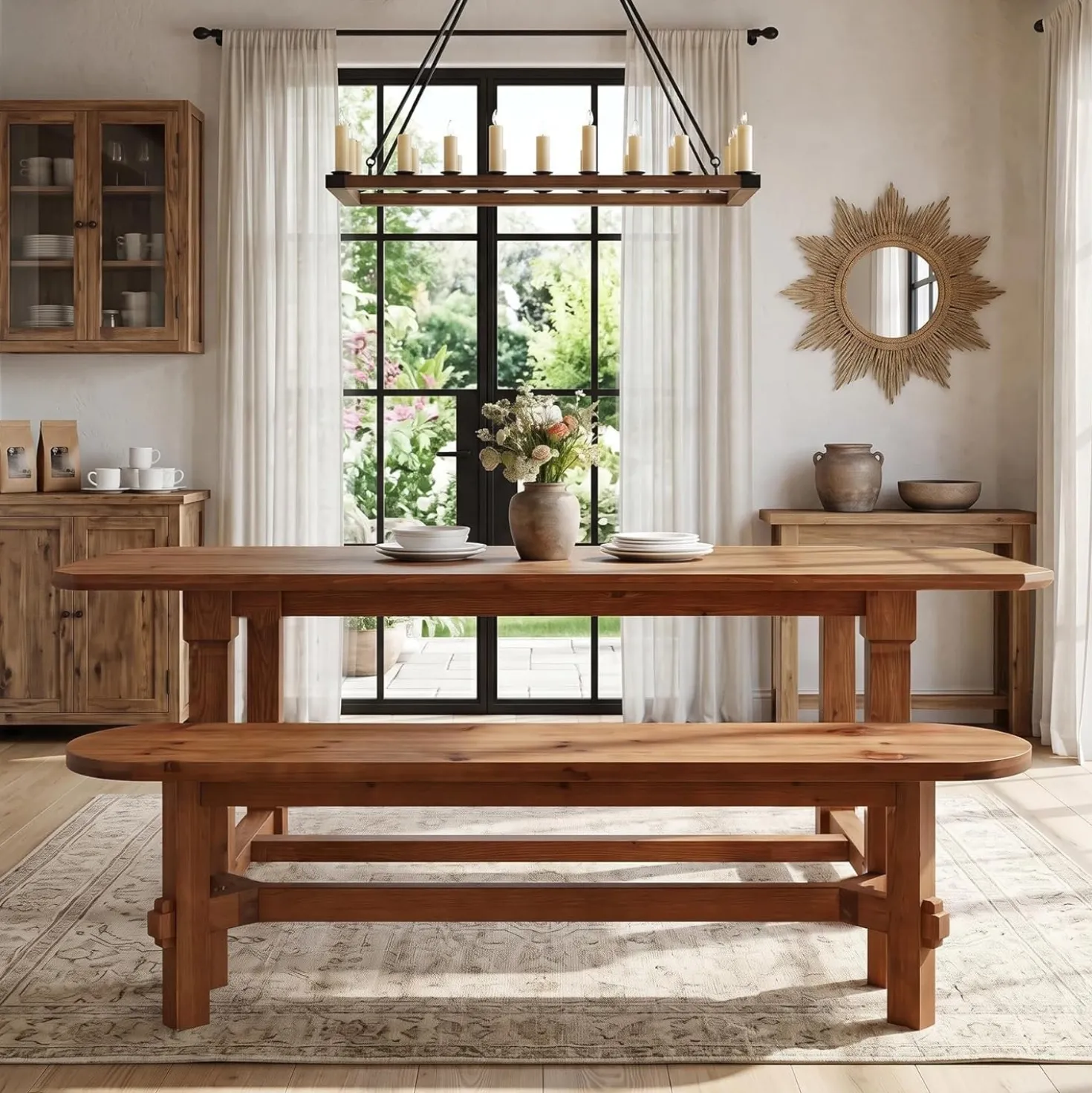 55" Solid Wood Dining Bench, Indoor Bench for Dining Table & Living Room