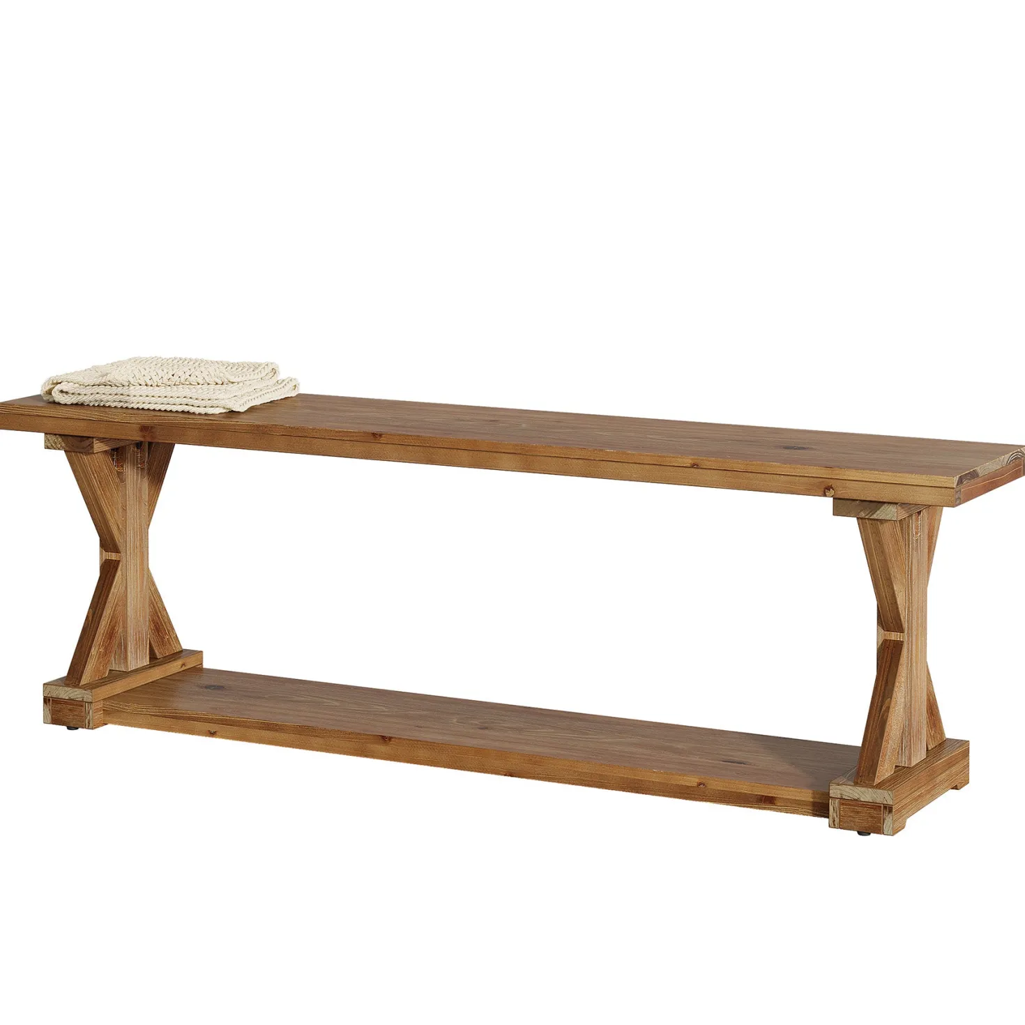 59" Solid Wood Dining Bench, 2-Tier Wooden Storage Bench for Dining Room