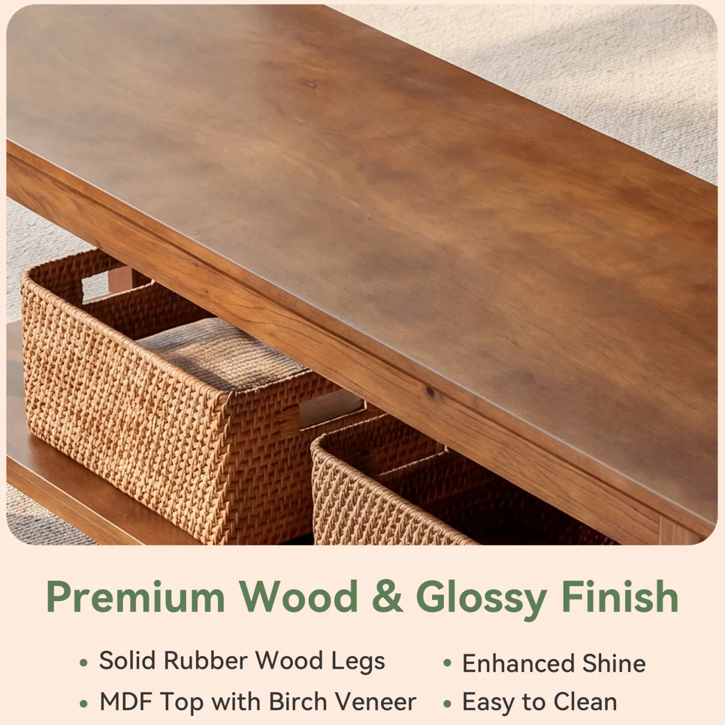 55" Solid Wood Dining Bench, Farmhouse Kitchen Bench with Lower Shelf