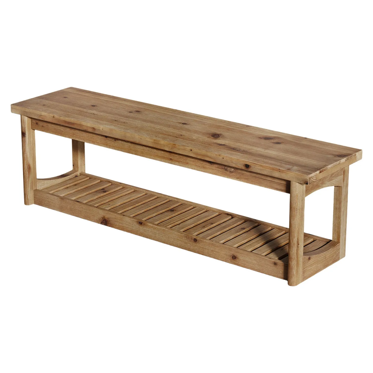 63" Solid Wood Dining Bench, 2-Tier Entryway Bench with Storage for Dining Room