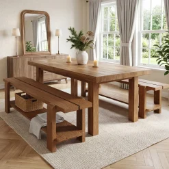 63" Solid Wood Dining Bench, Rustic Kitchen Bench with Storage Shelf (Only Bench)