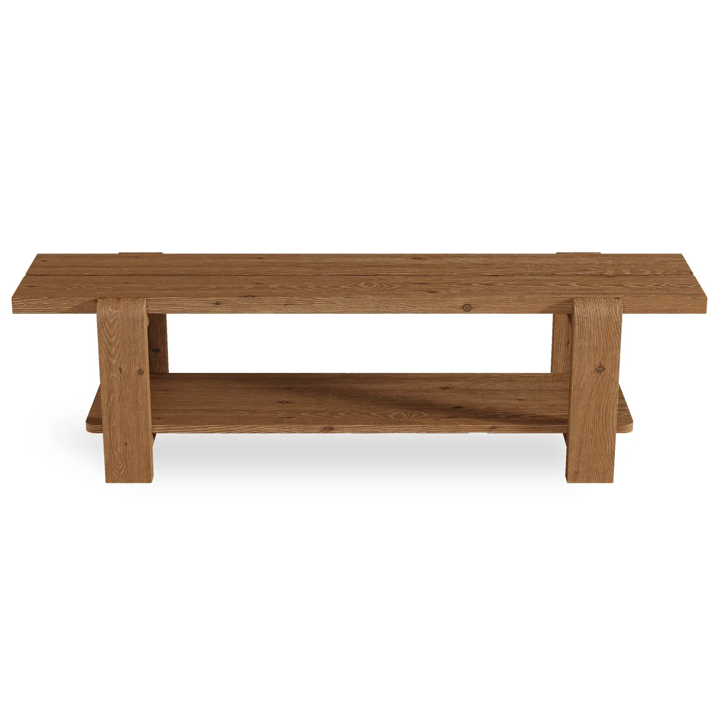 63" Solid Wood Dining Bench, Rustic Kitchen Bench with Storage Shelf (Only Bench)