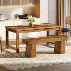 47" Solid Wood Dining Bench, Farmhouse Dining Table Bench for 2-3