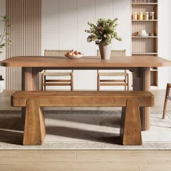 47" Solid Wood Dining Bench, Farmhouse Dining Table Bench for 2-3