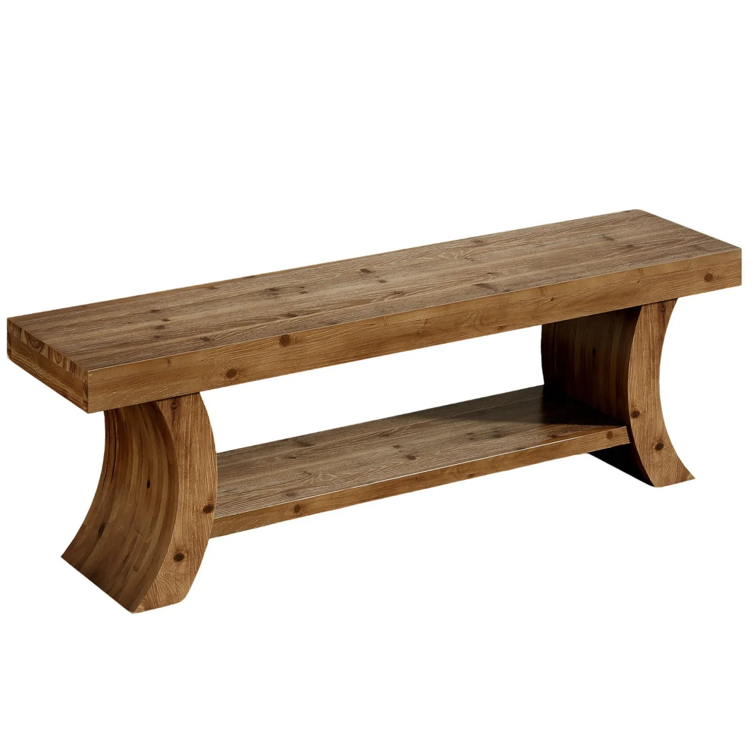 55" Solid Wood Dining Bench with Storage Shelf, Farmhouse Kitchen & Dining Table Bench Seating