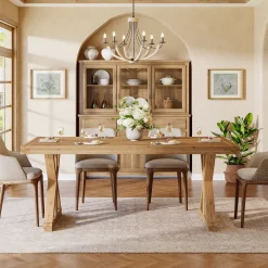 63" Solid Wood Dining Table, Rectangular Kitchen Table for 4-6