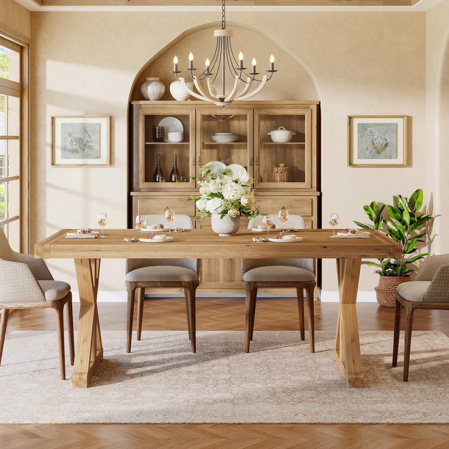 63" Solid Wood Dining Table, Rectangular Kitchen Table for 4-6