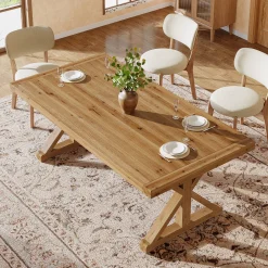 63" Solid Wood Dining Table, Rectangular Kitchen Table for 4-6