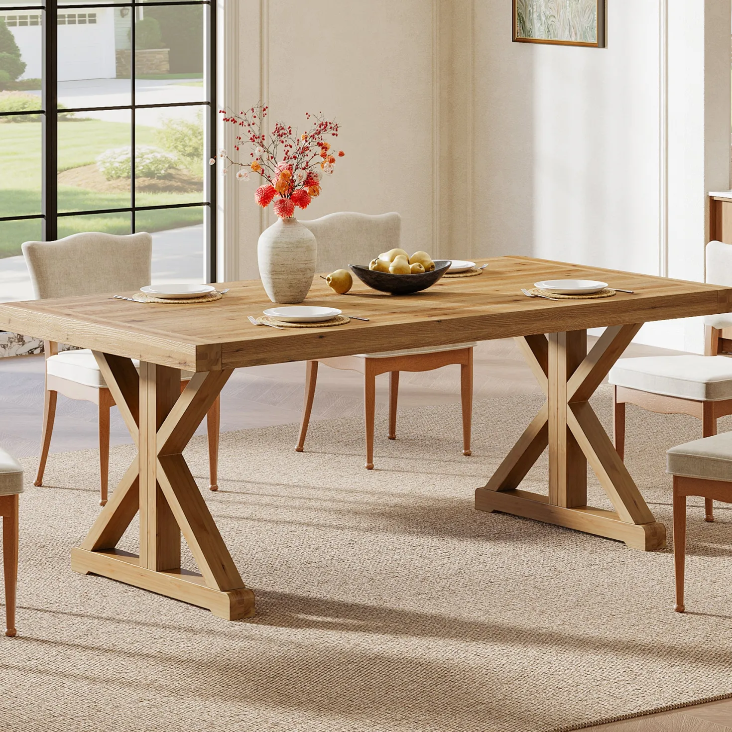 63" Solid Wood Dining Table, Rectangular Kitchen Table for 4-6