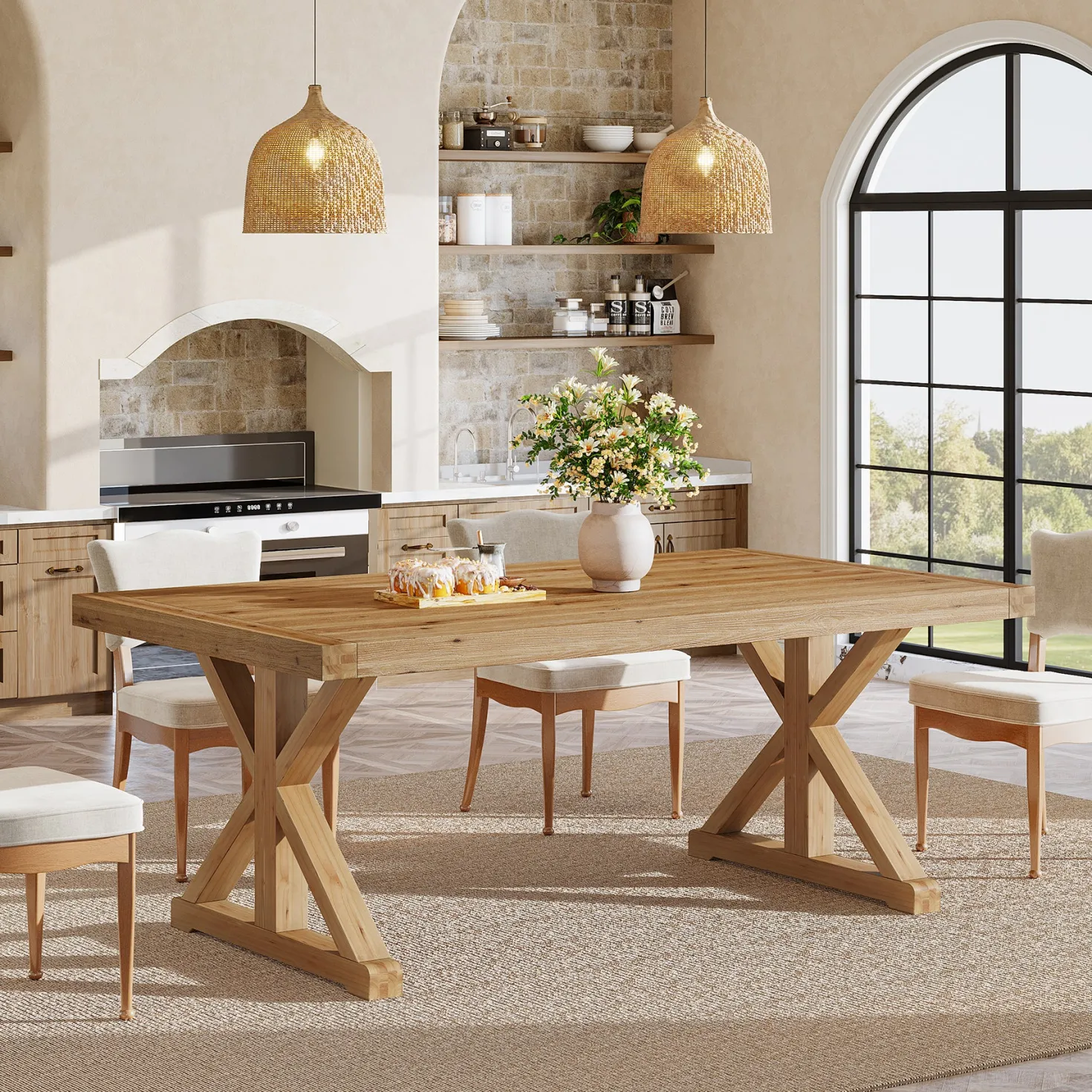 63" Solid Wood Dining Table, Rectangular Kitchen Table for 4-6